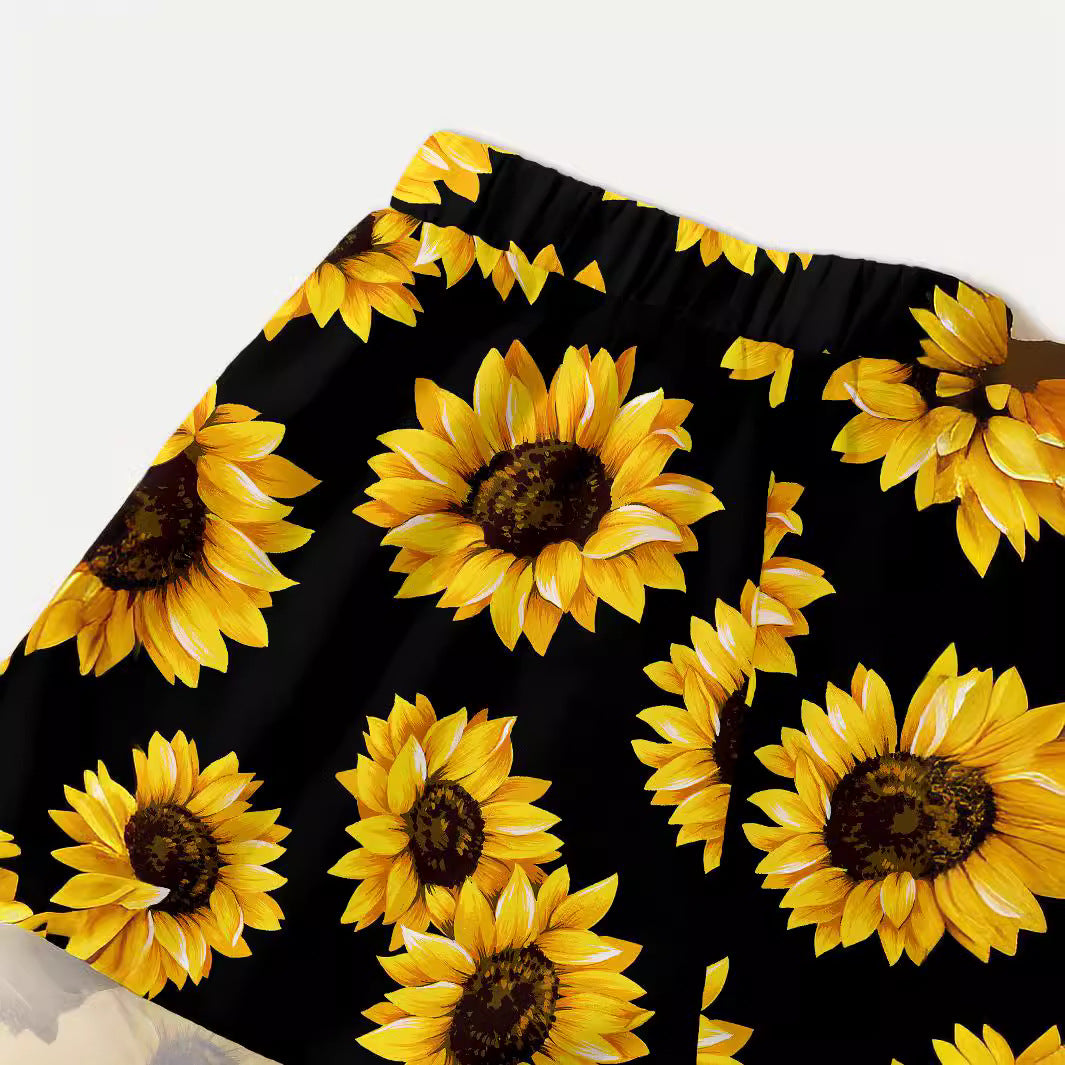 Women's Crop Top and Shorts Set with Sunflower Pattern Ivyshape
