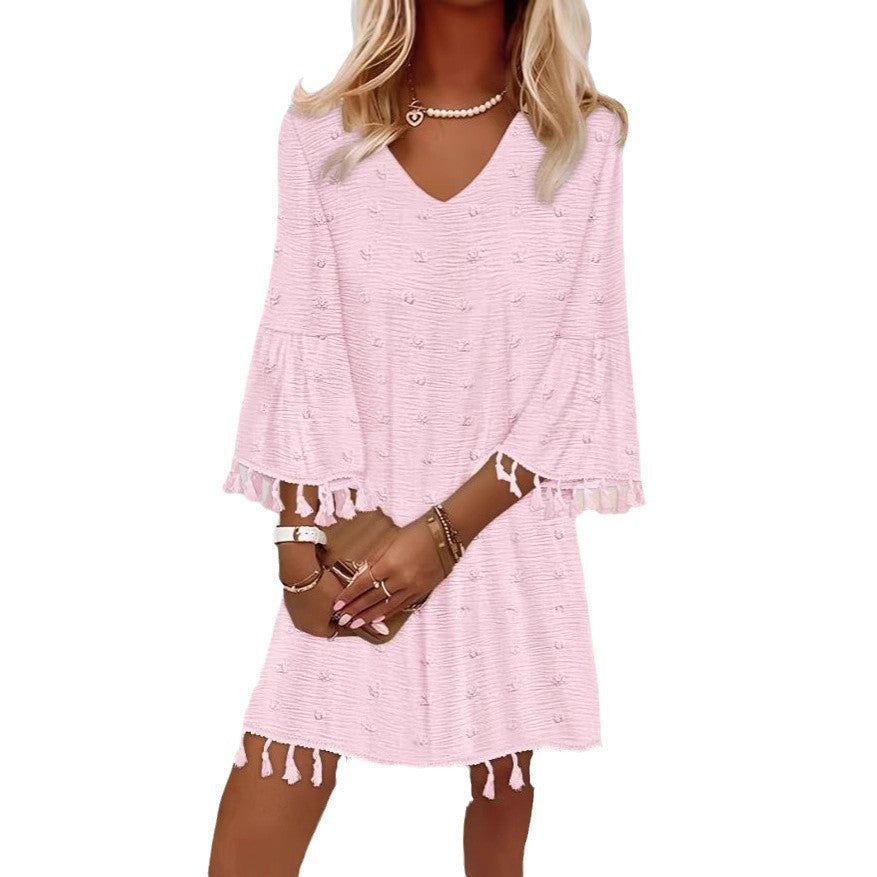 Ladies beach dress with elegant fringes Ivyshape