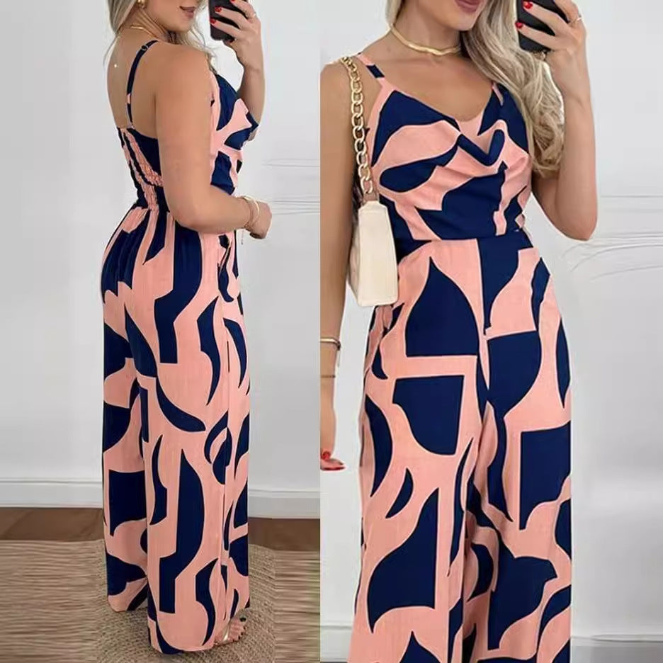 Women Elegant cut jumpsuit with draping details and floral pattern Ivyshape