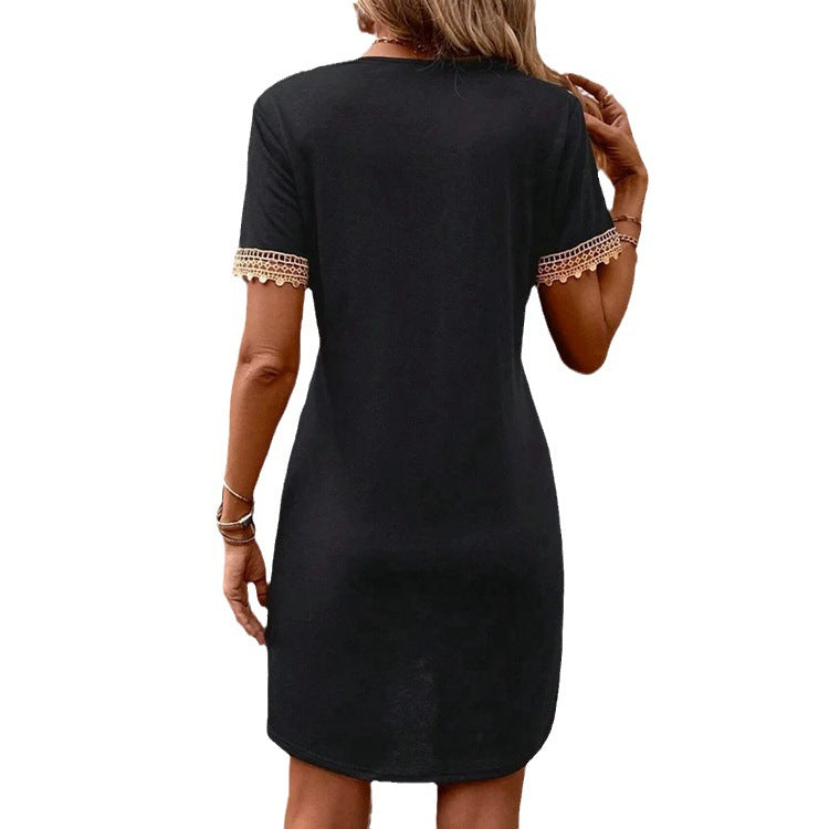 Women V-neck dress with lace embellishments Ivyshape