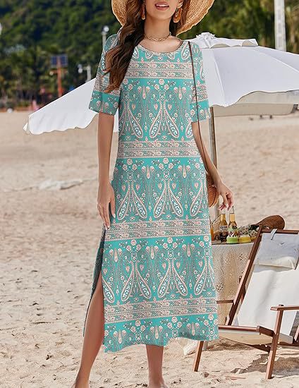 Women's Bohemian Style Maxi Dress with Side Slits Ivyshape