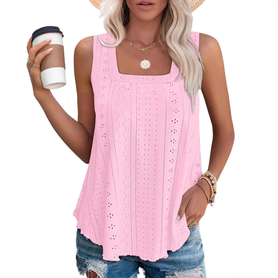 Ladies' top with square neckline and eyelet details Ivyshape