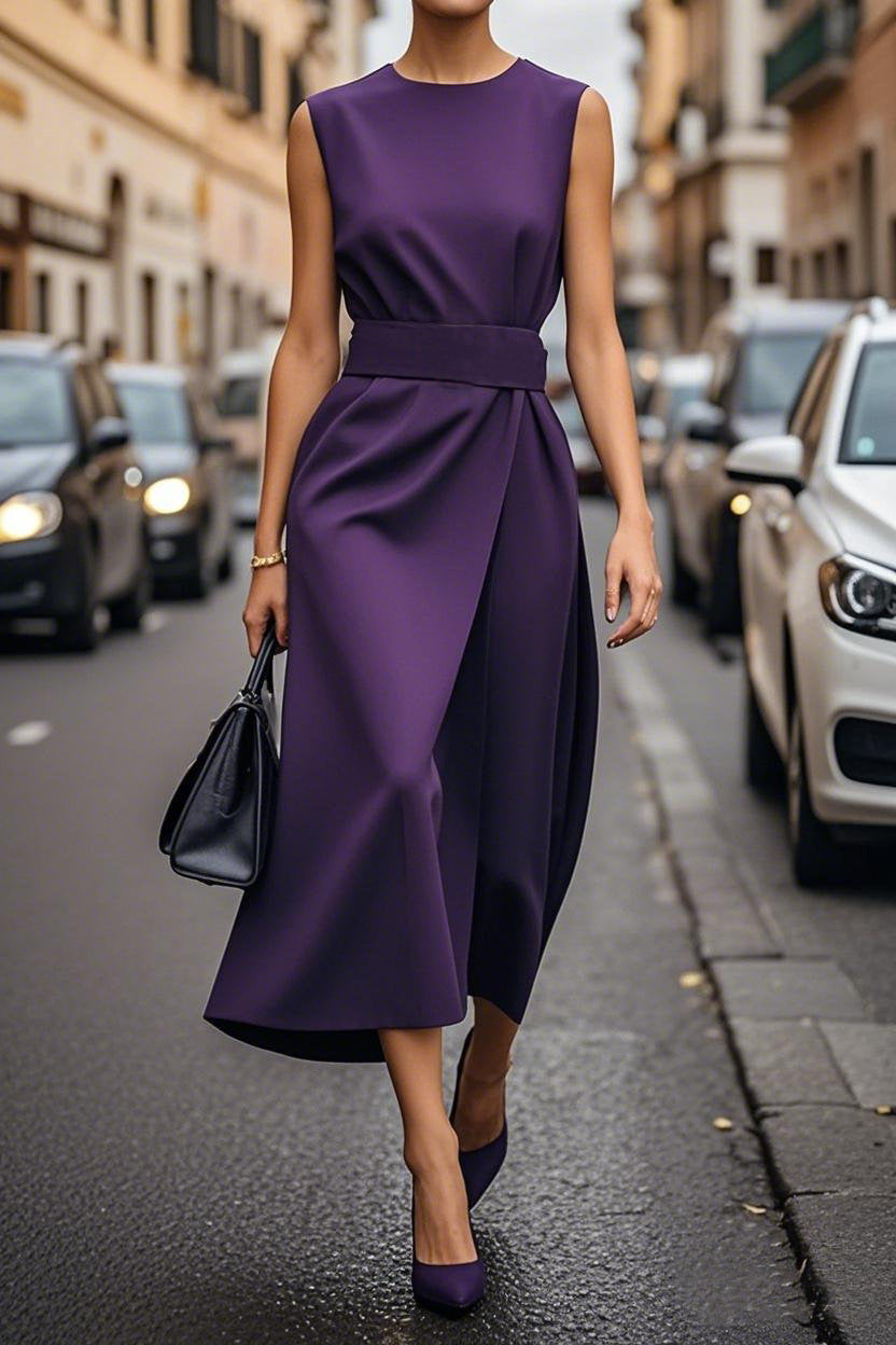 Women's midi dress with elegant V-neck and flowing skirt Ivyshape