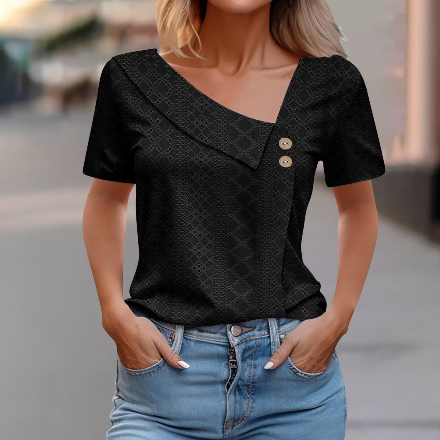 Women's Button Top with Eye Pattern Ivyshape