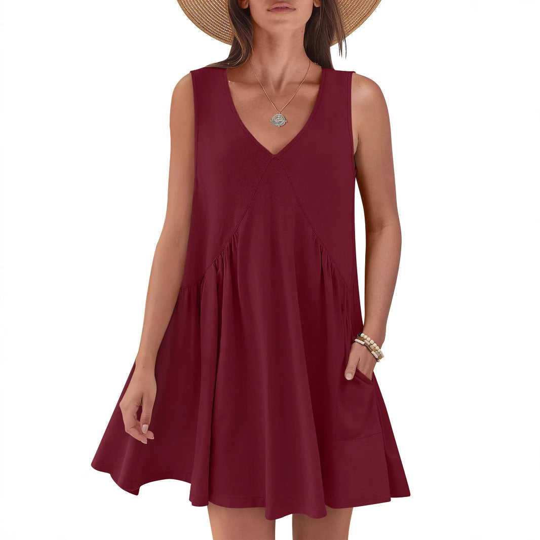 Ladies flared A-line summer dress with pockets Ivyshape