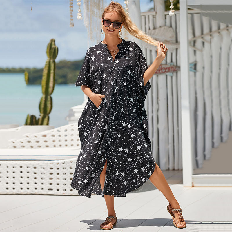 Ladies beach dress with unique leopard print and side slit Ivyshape