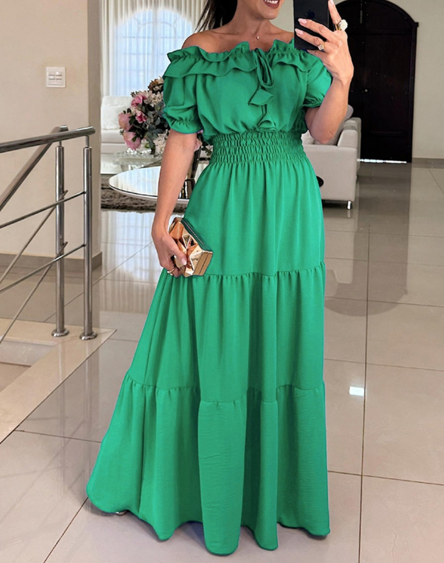 Women's maxi dress with ruffle details and off-shoulder design Ivyshape