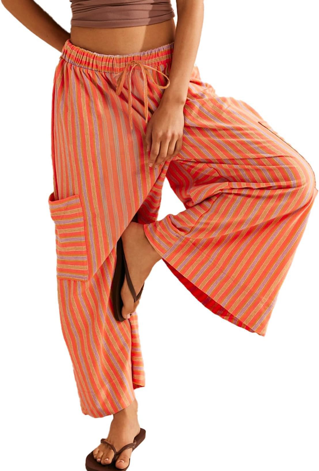 Women's striped wide-leg pants Ivyshape