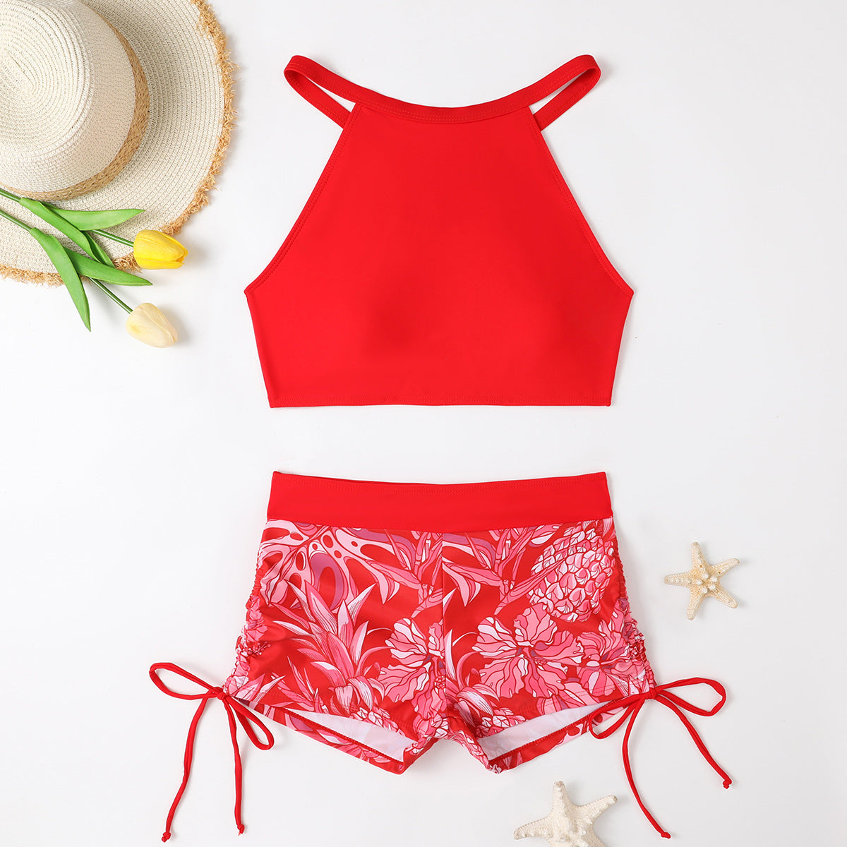 Women's sporty bikini set with adjustable top and colorful pattern detail Ivyshape