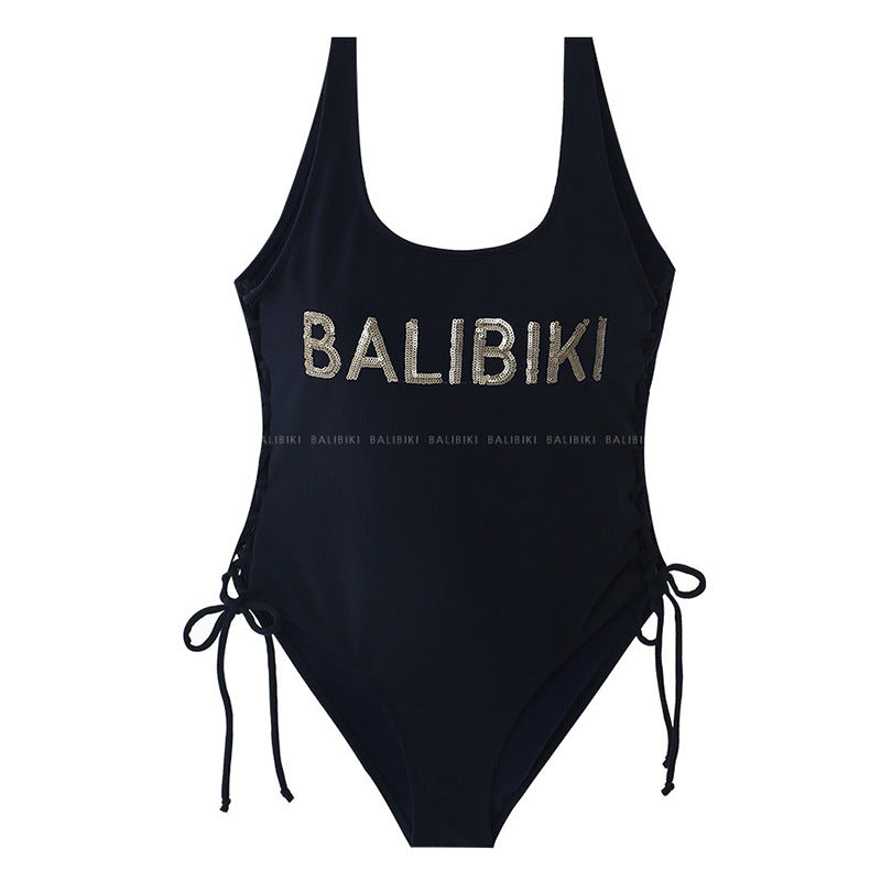 Ladies sporty one-piece swimsuit with individually adjustable side bands Ivyshape