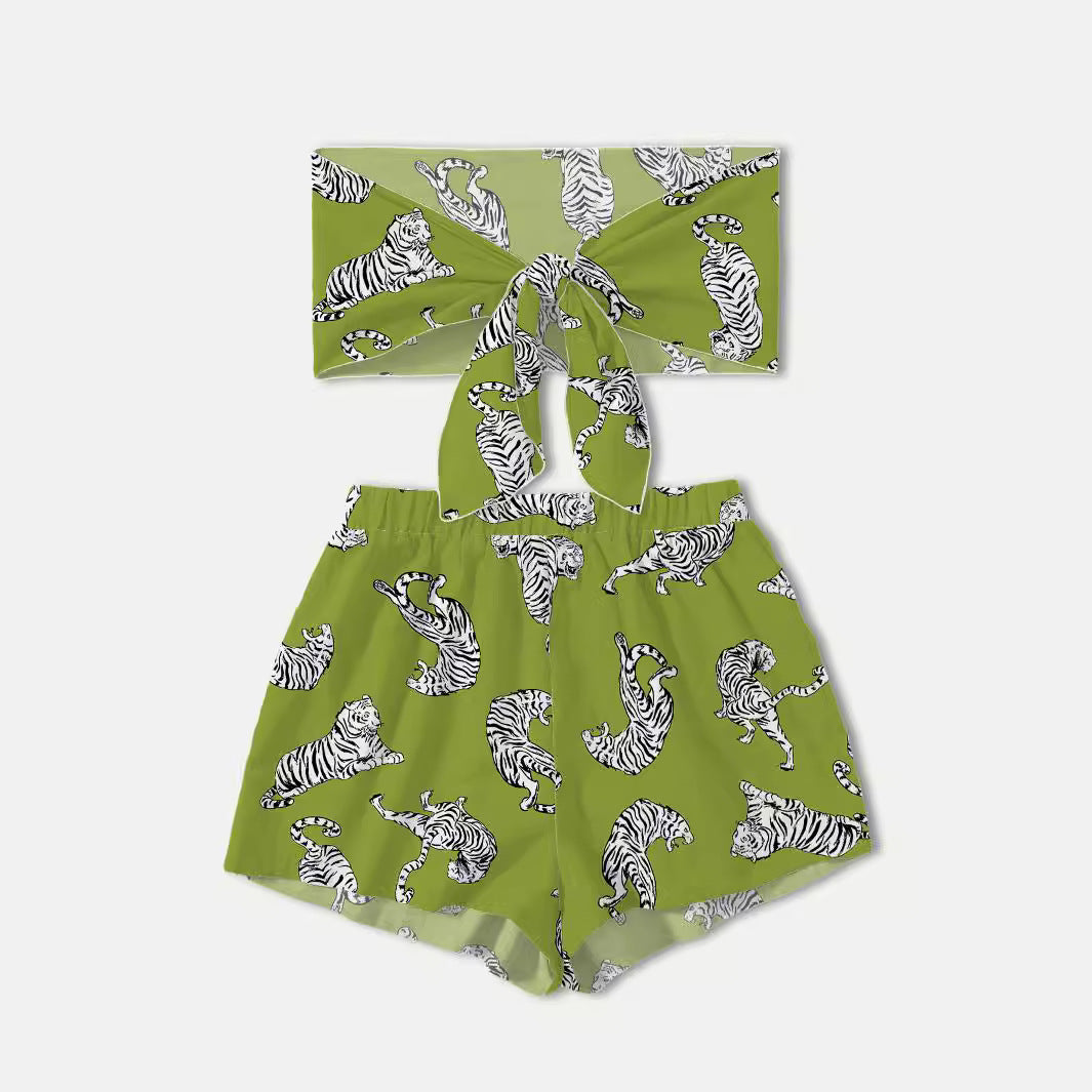 Women's fashionable crop top and shorts set Ivyshape