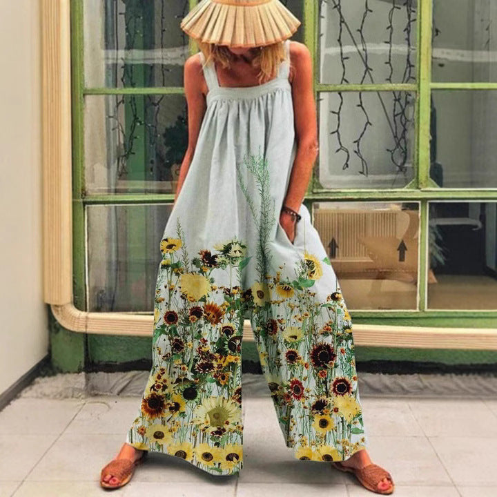 Ladies Art Print Wide-Leg Overall Ivyshape