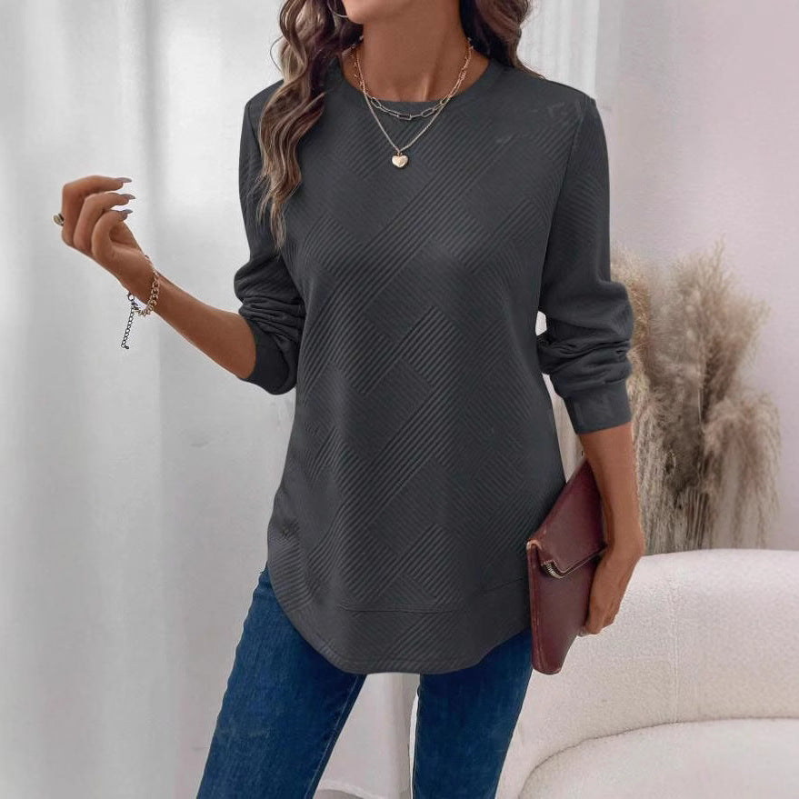 Women's casual sweatshirt with textured fabric and round neck Ivyshape