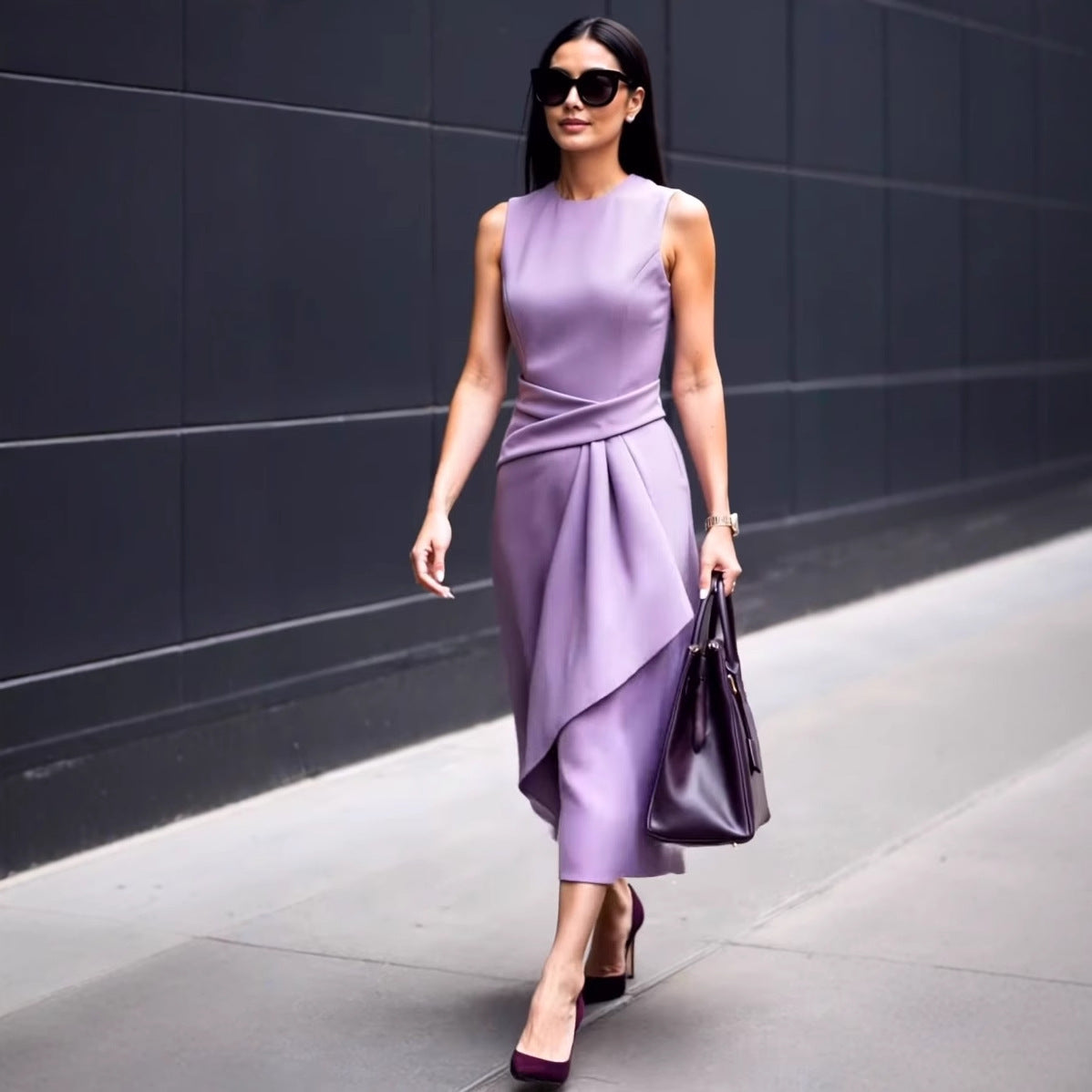 Women’s sheath dress with asymmetrical design and seductive draping Ivyshape