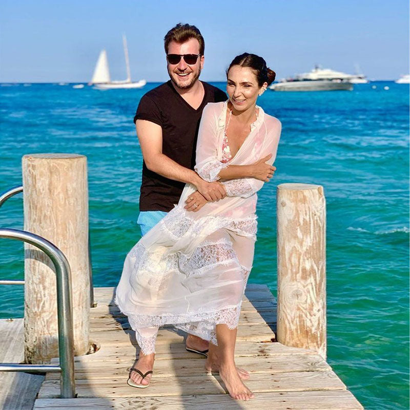 Women transparent beach robe with voluminous lace bottom Ivyshape