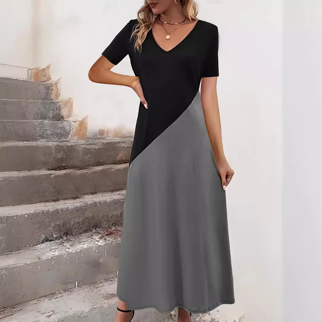Maxi dress with color block for women Ivyshape