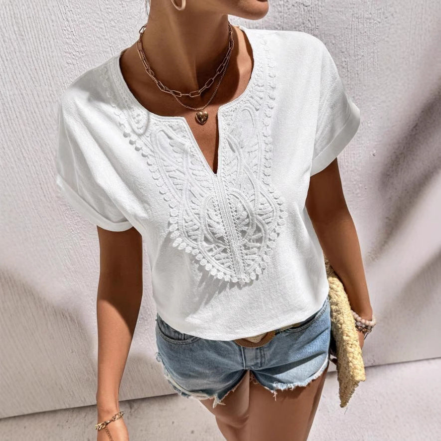 Ladies top with decorative embroidery design Ivyshape