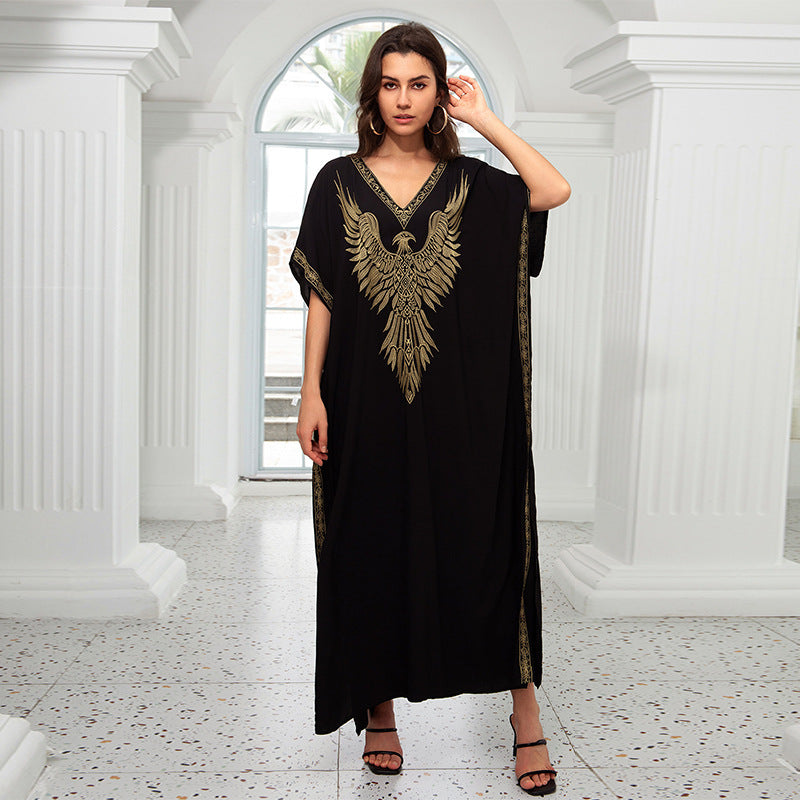 Ladies elegant kaftan with artistic eagle design Ivyshape