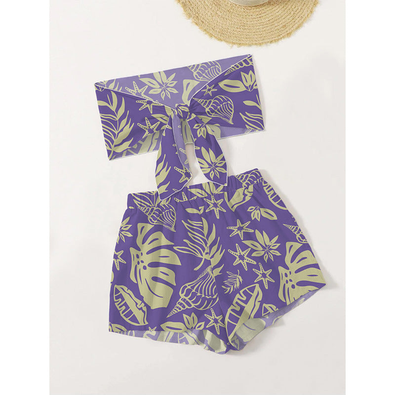 Ladies bandeau bikini set with playful leaf and shell motif Ivyshape