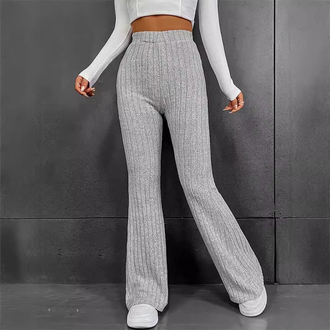 Ladies Flared Rib Knit Pants Ivyshape