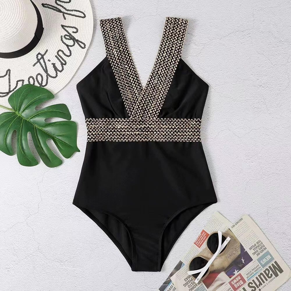 Women Elegant Swimsuit with Deep V-Neck and Floral Design Ivyshape