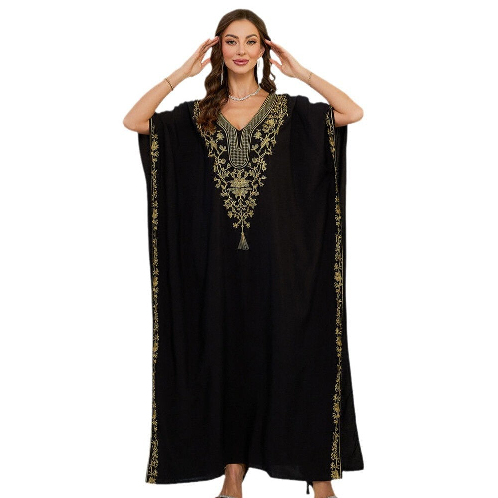 Ladies luxurious kaftan robe with elaborate embroidery and side slits Ivyshape