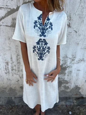 Ladies Bohemian Style Midi Dress with Embroidered Details Ivyshape