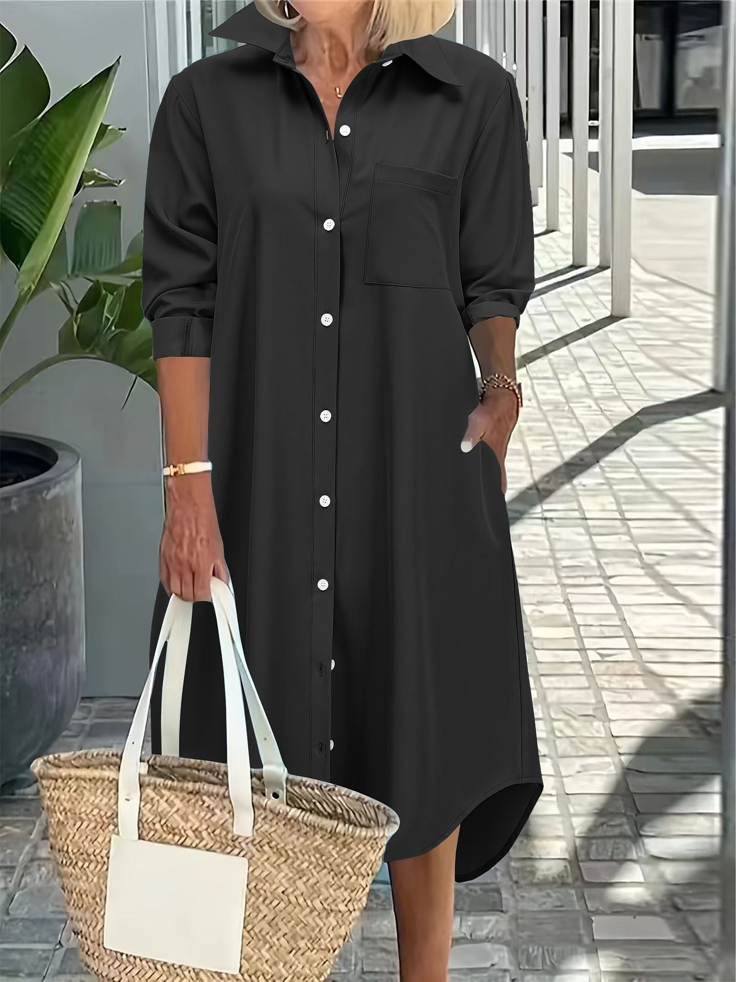 Women Classic Button-up Shirt Dress Ivyshape