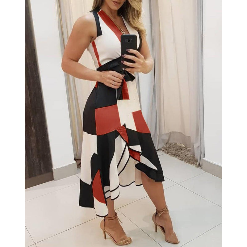 Ladies' maxi dress with asymmetric cut and graphic design Ivyshape