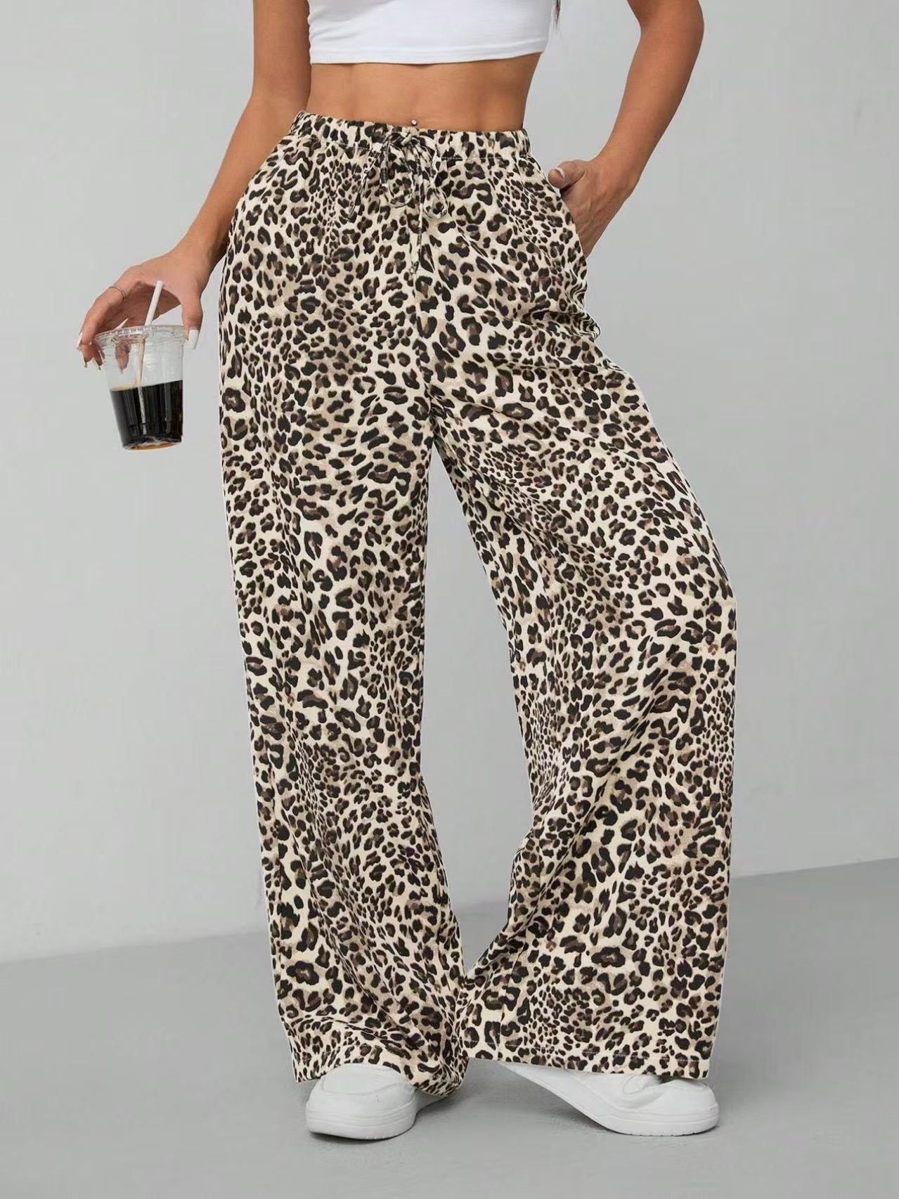 Women's Relaxed Fit Leopard Print Palazzo Pants Ivyshape