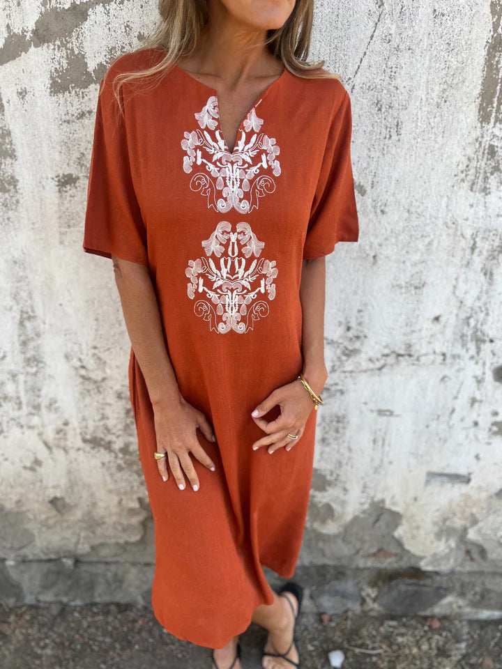 Ladies Bohemian Style Midi Dress with Embroidered Details Ivyshape