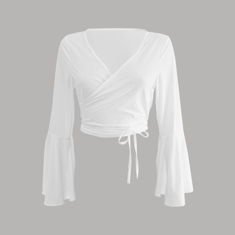 Ladies Wrap Blouse with Wide Sleeve Ivyshape