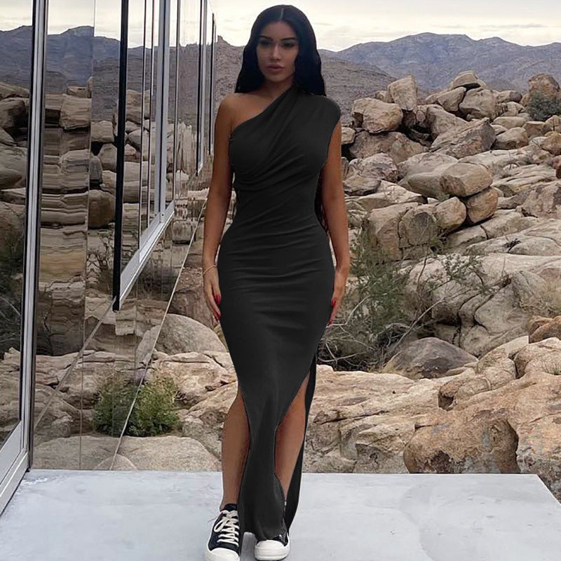 Women asymmetrical slit maxi dress Ivyshape