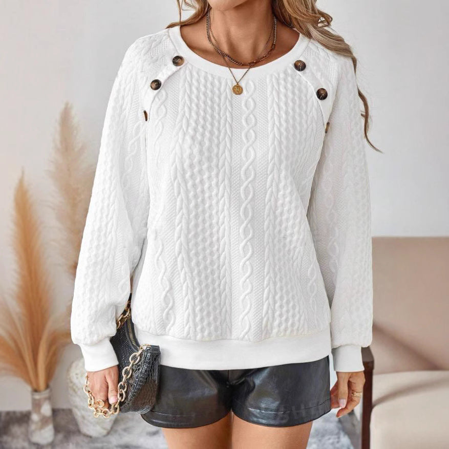Women's chunky knit sweater with decorative buttons Ivyshape
