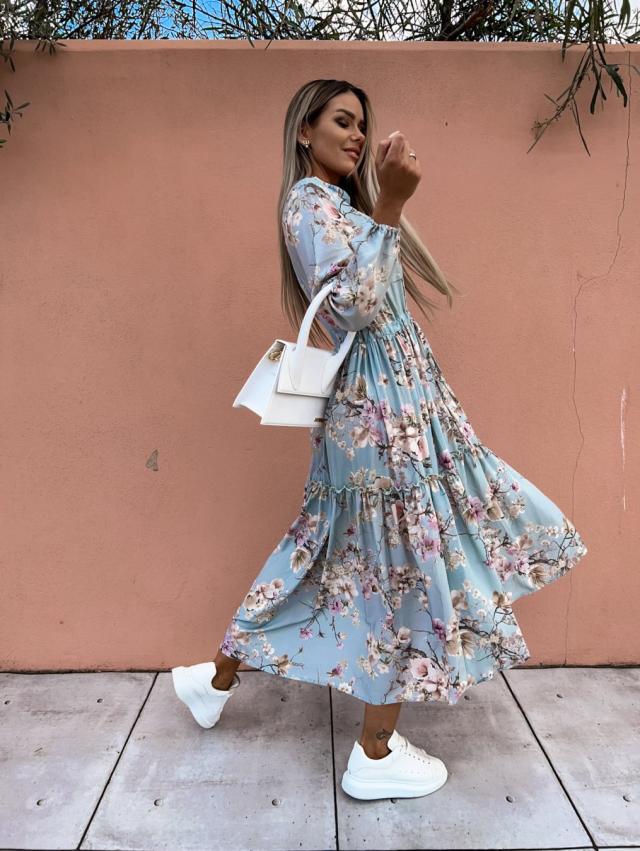 Women's blouse dress with floral details and waist belt Ivyshape
