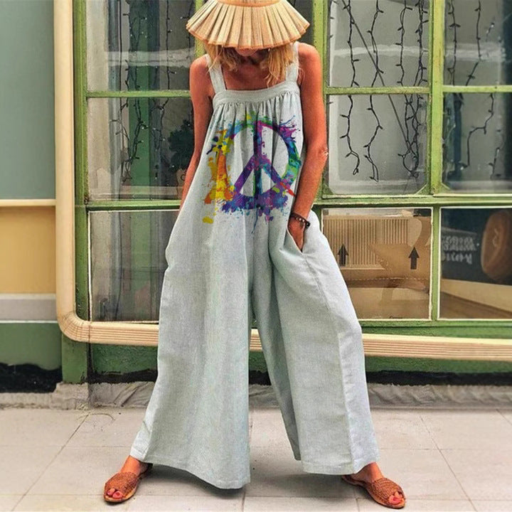 Ladies Art Print Wide-Leg Overall Ivyshape