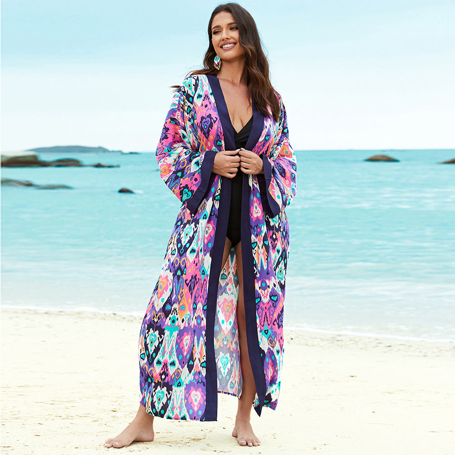 Ladies elegant wrap kimono with graphic pattern and wide cut Ivyshape