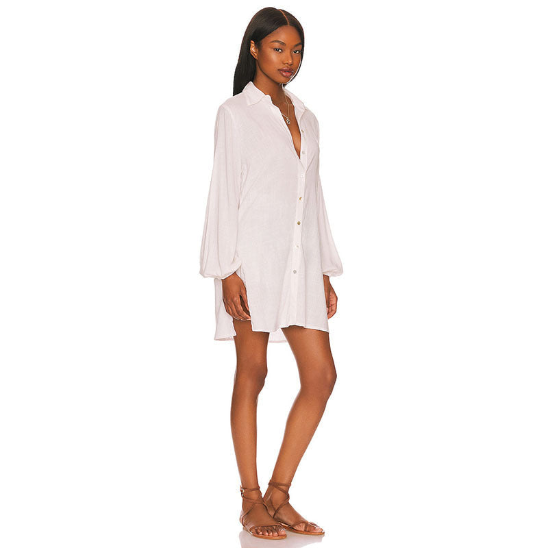 Women's beach shirt with airy sleeves and button detail Ivyshape