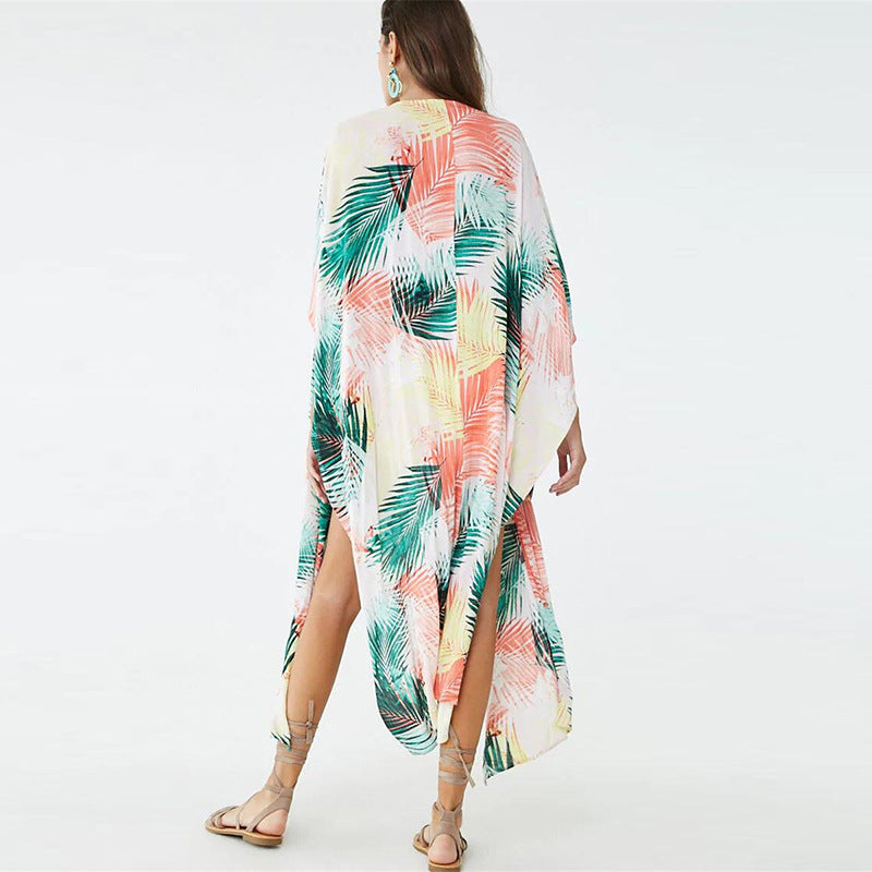 Women's beach kimono with elegant palm pattern and casual fit Ivyshape