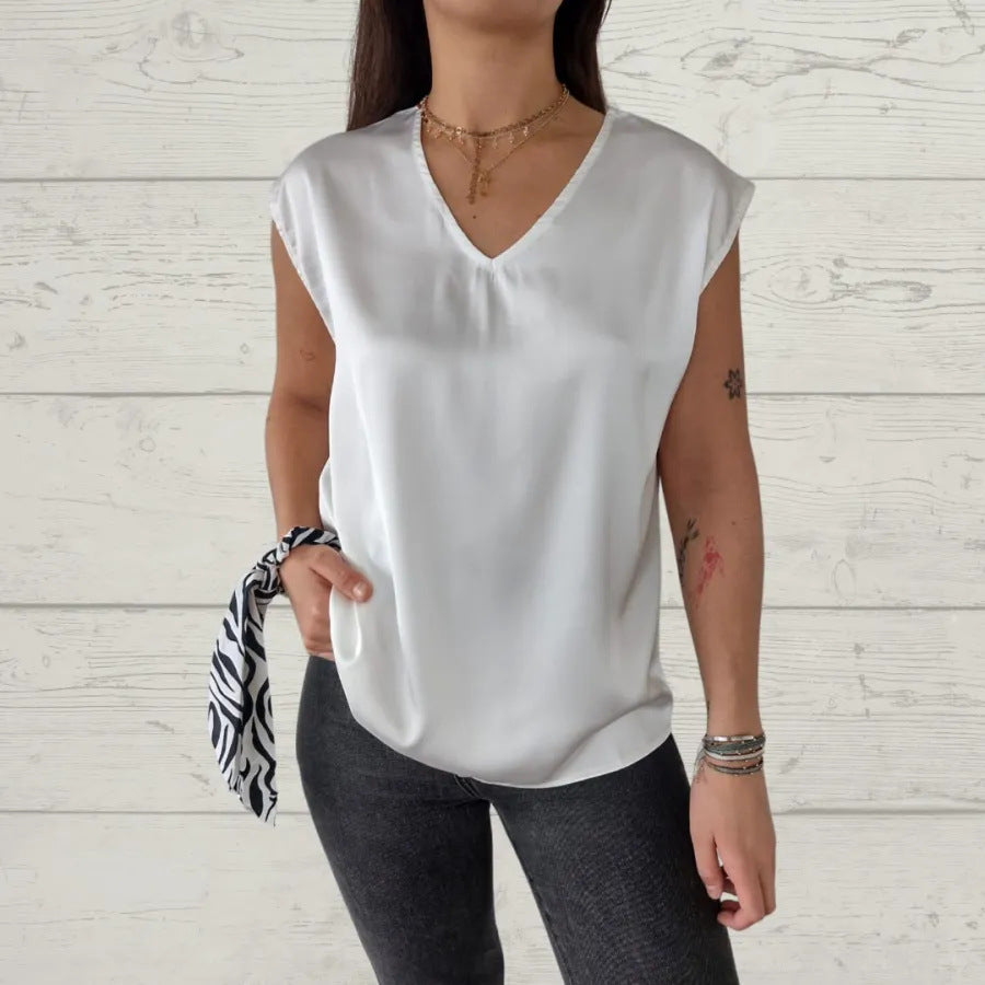Women Satin V-Neck Relaxed Top Ivyshape