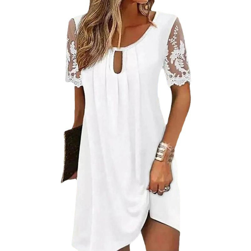 Ladies beach dress with sexy lace insert and decorative keyhole neckline Ivyshape