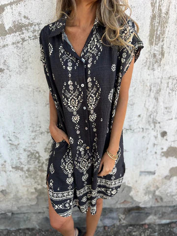 Women's Relaxed Bohemian Shirt Dress Ivyshape