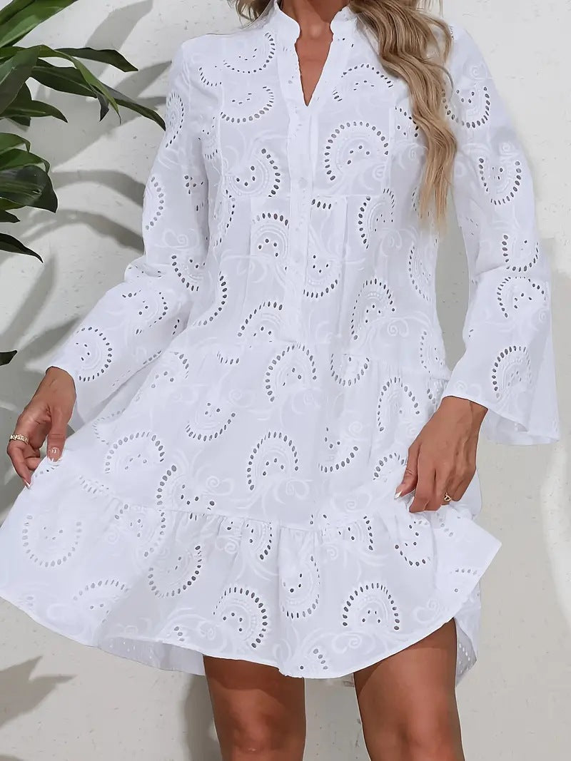 Women’s dress with embroidered eyelet pattern and ruffled hem Ivyshape