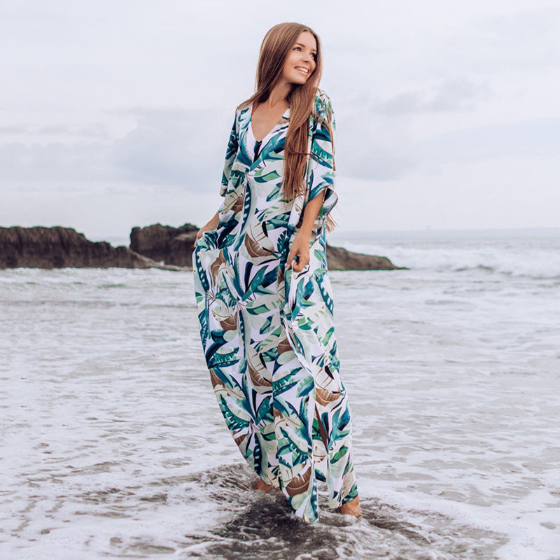 Ladies beach caftan with floral design and breezy fit Ivyshape