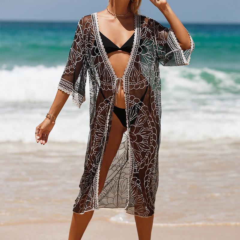 Women transparent crochet beach cover-up Ivyshape