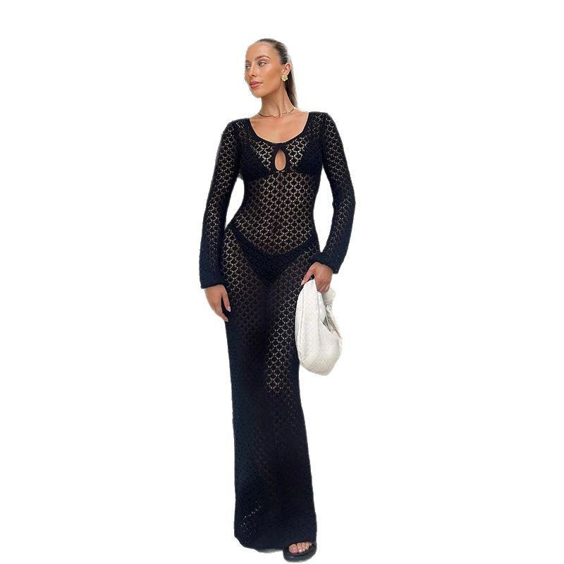 Women’s net knit maxi dress with flared sleeves Ivyshape