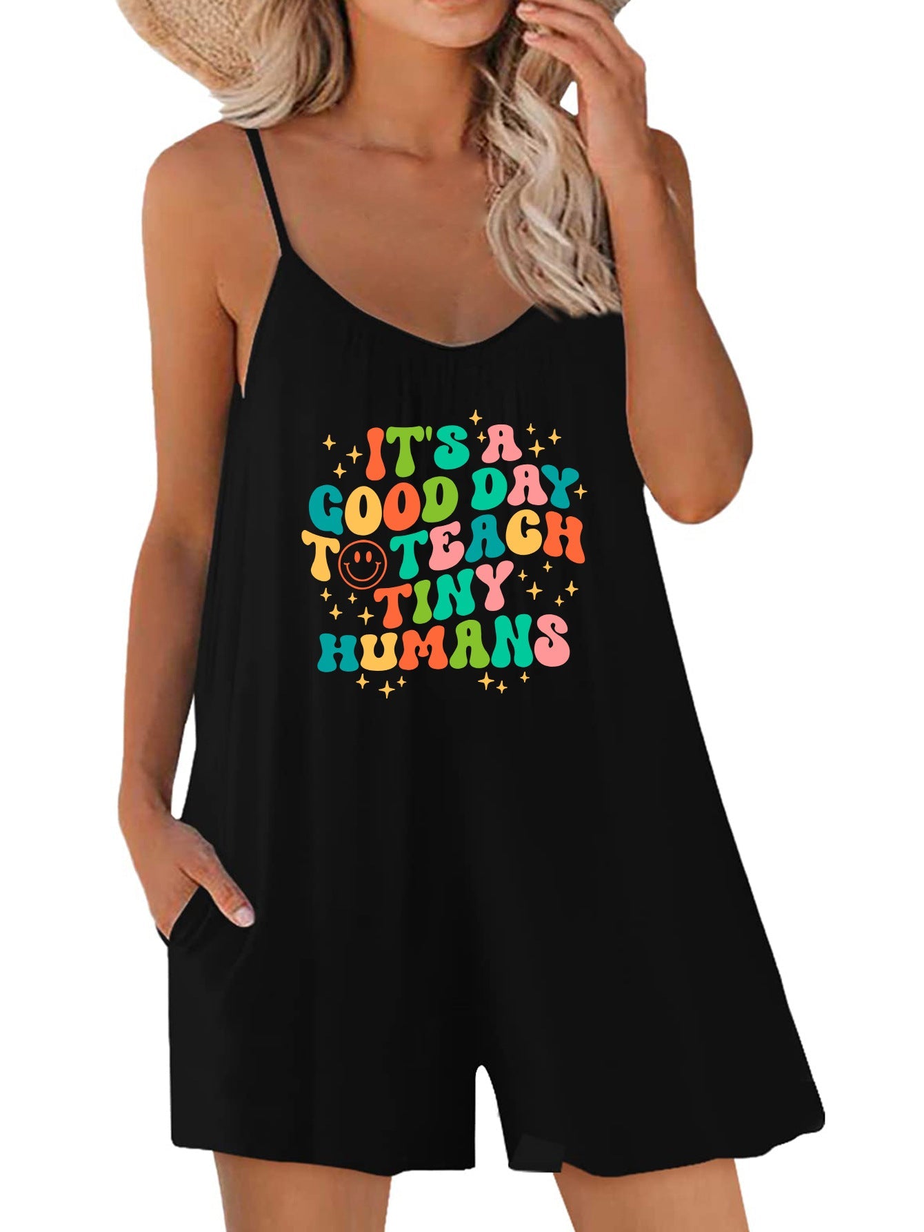 Women's casual summer dress with creative teacher motif Ivyshape