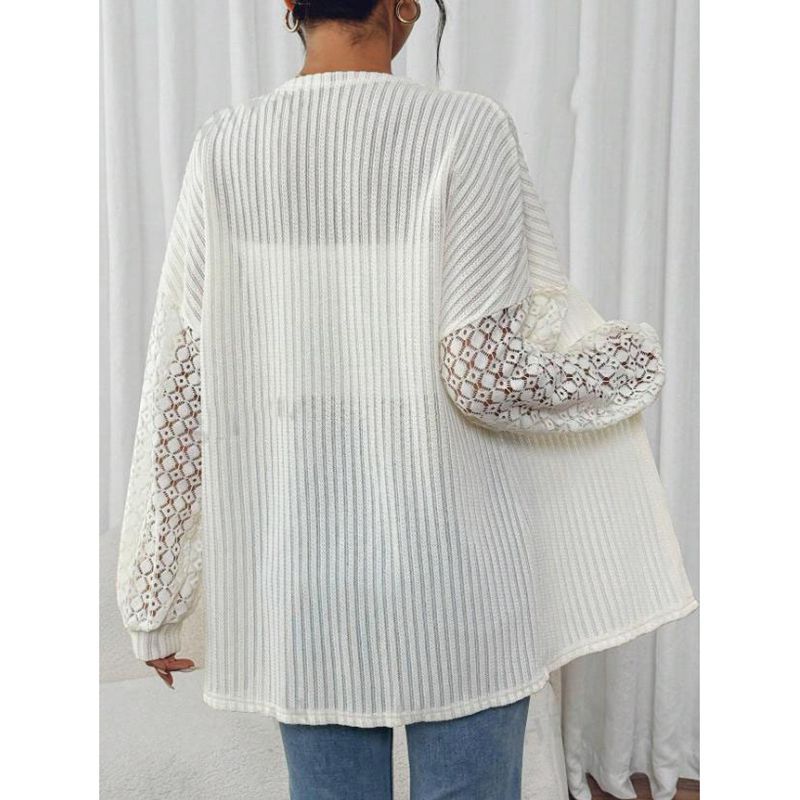 Ladies cardigan with unique lace knit pattern and wide sleeves Ivyshape