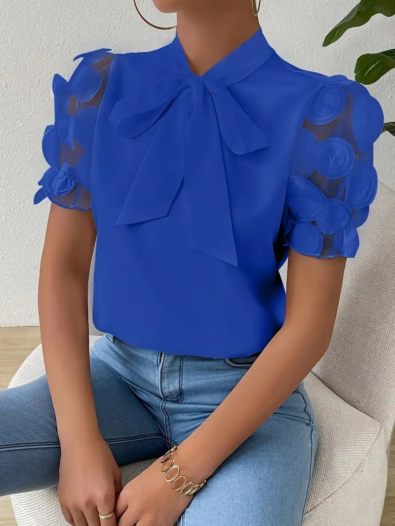Women's blouse with transparent puff sleeves and chic bow Ivyshape