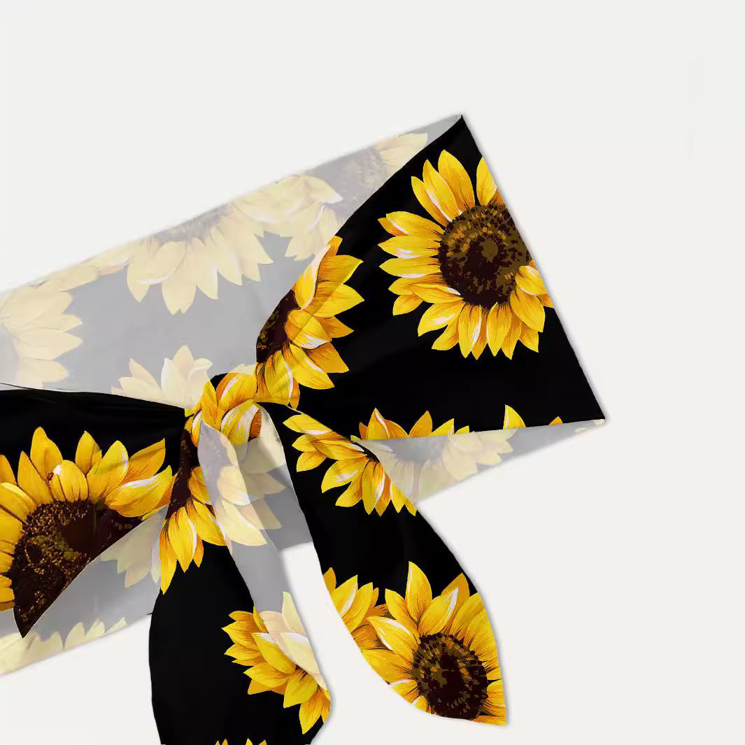 Women's Crop Top and Shorts Set with Sunflower Pattern Ivyshape